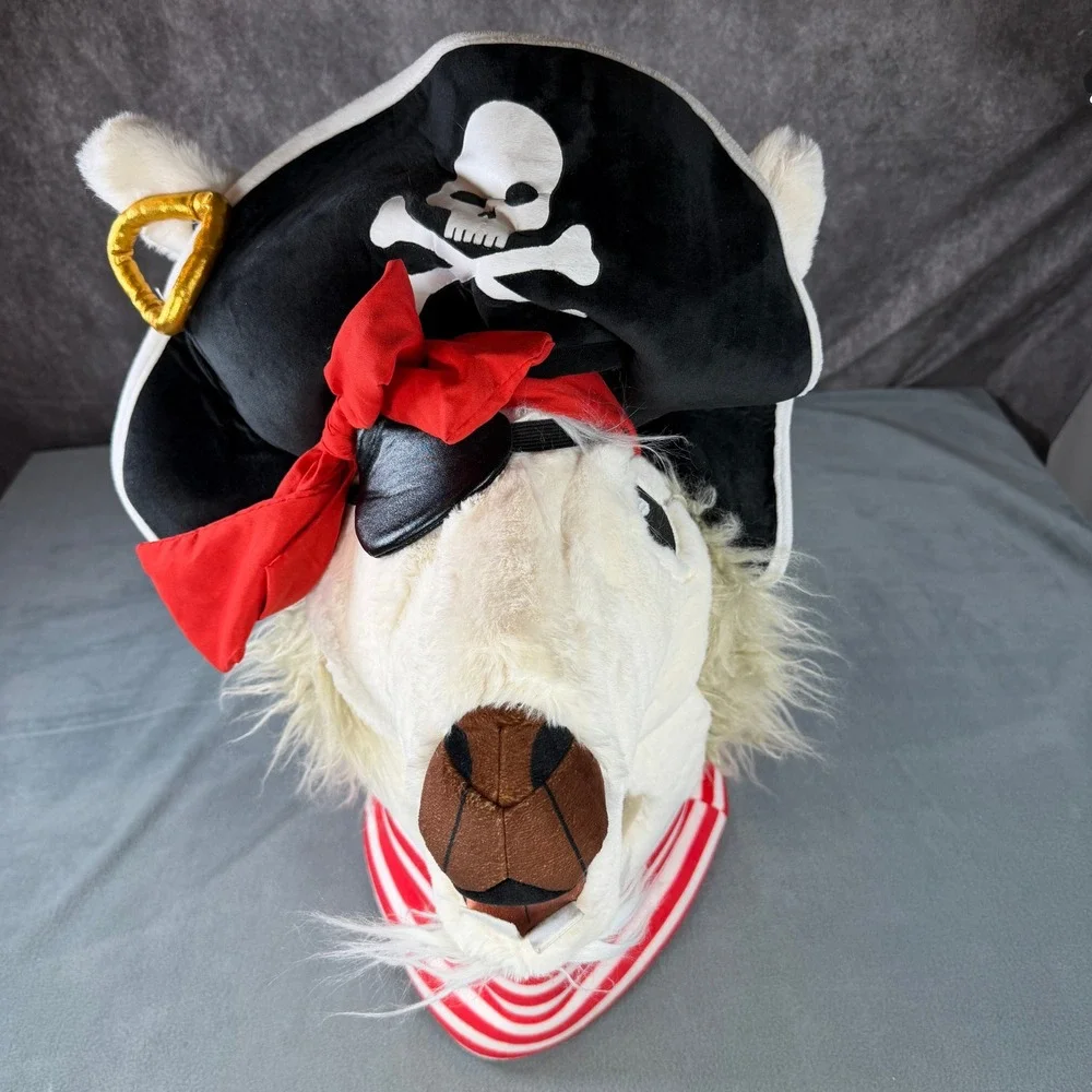 Pirate Llama Plush Mascot Head Costume White Faux Fur Hat Eyepatch WMHD2990-0518